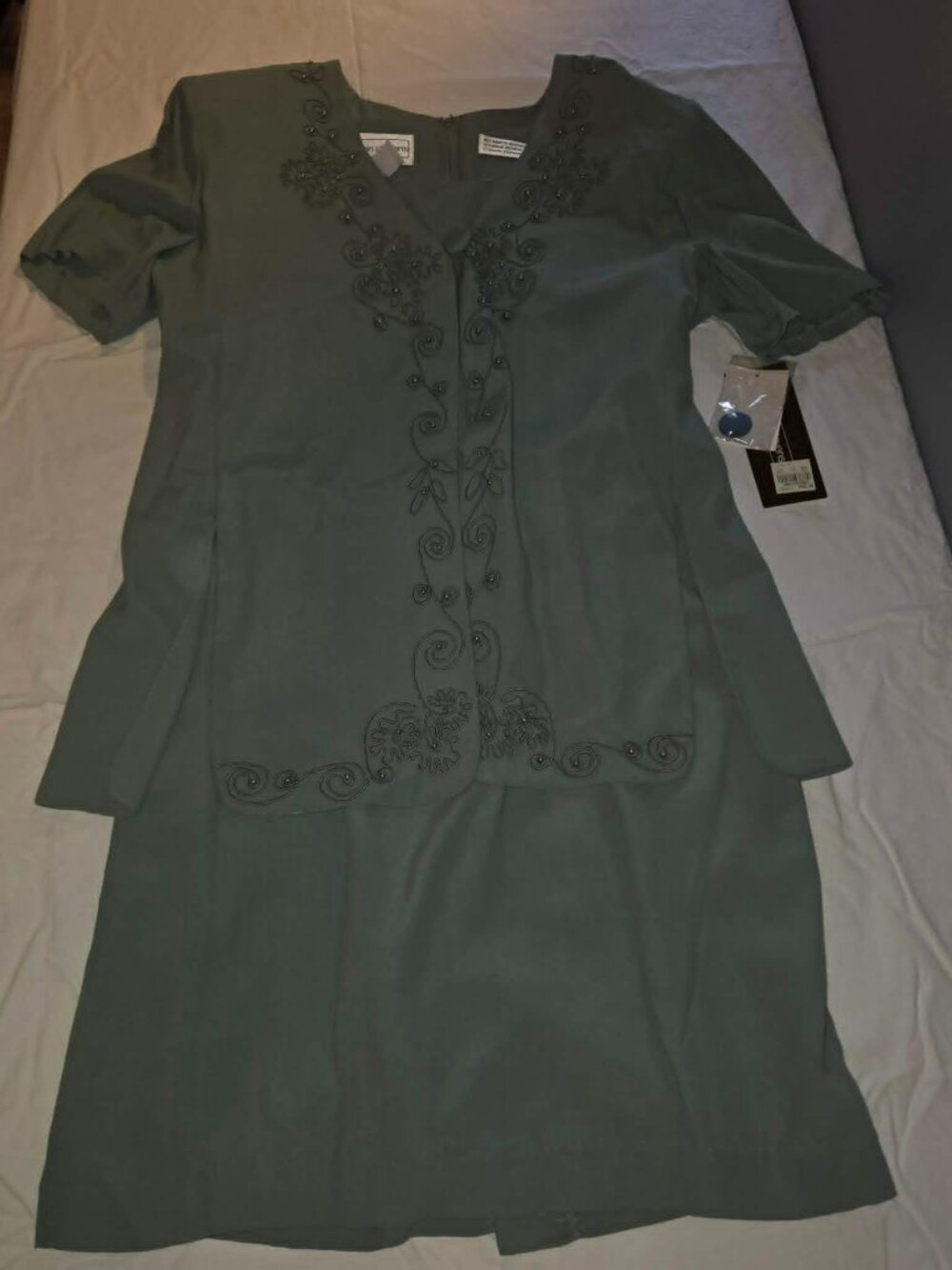 Karin Stevens Embroidered Faux Jacket Dress NWT Sage Green Size 8